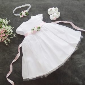 Vanessa 01 Taufkleid, Festkleid +Stirnband+Schuhe Farbe: weiß