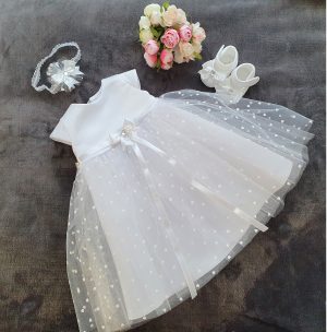 BEATRICE 01 Taufkleid, Festkleid +Stirnband+Schuhe Farbe: weiß