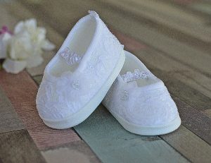 Babyschuhe, Taufschuhe Baby, Festliche Schuhe Baby Säugling Kleinkind, Krabbelschuhe, Lauflernschuhe, Stoffschuhe weiß, Taufkleidung -B107-