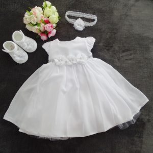 Vanessa 04 Taufkleid, Festkleid +Stirnband+Schuhe Farbe: weiß