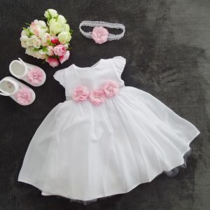 Vanessa 03 Taufkleid, Festkleid +Stirnband+Schuhe Farbe: weiß