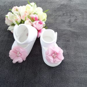 Babyschuhe, Taufschuhe Baby, Festliche Schuhe Baby Säugling Kleinkind, Krabbelschuhe, Lauflernschuhe, Stoffschuhe weiß, Taufkleidung -B104-