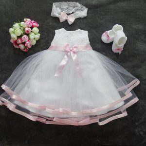Clara 04 Taufkleid, Festkleid +Stirnband+Schuhe Farbe: weiß