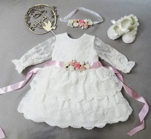 CHANTAL 03 - Taufkleid, Festkleid +Stirnband Farbe: ecru