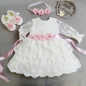 CHANTAL 04 - Taufkleid, Festkleid +Stirnband Farbe: ecru