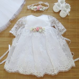 Amelia 02 Taufkleid, Festkleid +Stirnband+Schuhe Farbe: weiß