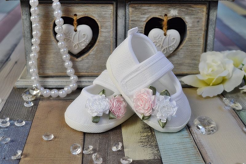 Babyschuhe, Taufschuhe Baby, Festliche Schuhe Baby Säugling Kleinkind, Krabbelschuhe, Lauflernschuhe, Stoffschuhe weiß, Taufkleidung -B108-