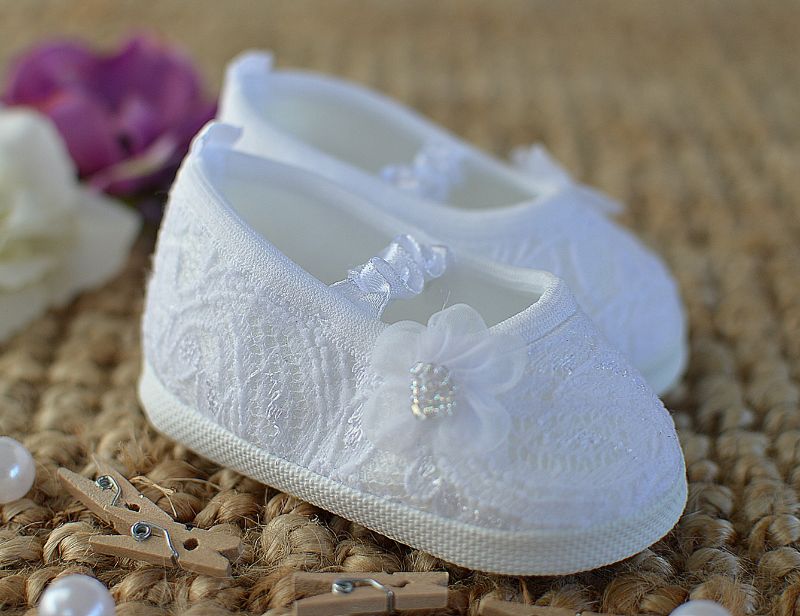 Babyschuhe, Taufschuhe Baby, Festliche Schuhe Baby Säugling Kleinkind, Krabbelschuhe, Lauflernschuhe, Stoffschuhe weiß, Taufkleidung -B107- – Bild 3