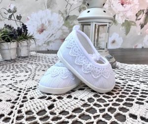 Babyschuhe, Taufschuhe Baby, Festliche Schuhe Baby Säugling Kleinkind, Krabbelschuhe, Lauflernschuhe, Stoffschuhe weiß, Taufkleidung -B115-