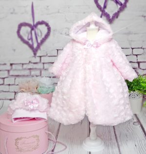 Taufmantel, Mantel, Rosenmantel mit Mütze, Set 2 Tlg. -F311-