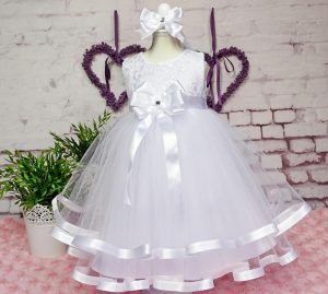 Clara 02 Taufkleid, Festkleid +Stirnband+Schuhe Farbe: weiß