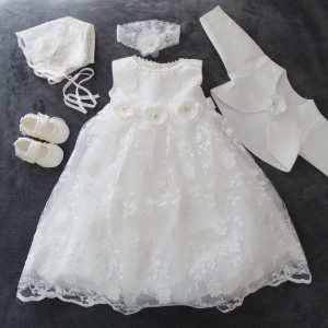Luna Taufkleid, Festkleid + Stirnband + Schuhe + Bolero Set 4 Tlg. Farbe: ecru