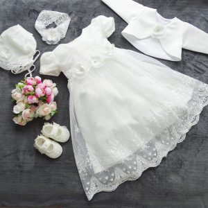 Dana Taufkleid, Festkleid + Stirnband + Schuhe + Bolero Set 4 Tlg. Farbe: ecru