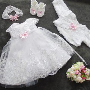 Charlotte Taufkleid, Festkleid + Stirnband + Schuhe + Bolero Set 4 Tlg. Farbe: weiss