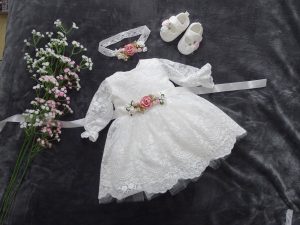Gloria Taufkleid, Festkleid +Stirnband+Schuhe Farbe: ecru
