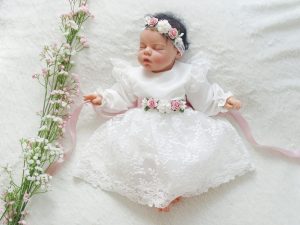 Armina - Taufkleid, Festkleid +Stirnband Farbe: ecru