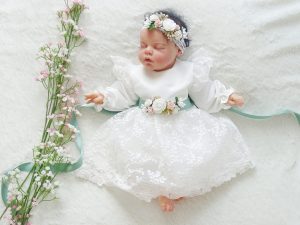 Armina - Taufkleid, Festkleid +Stirnband Farbe: ecru - grun