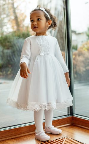 Laura-Kleid in Ecru mit langen Ärmeln Farbe: ecru