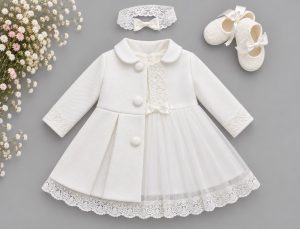 Taufkleid mit Mantel Ivory Amalia mit Kleid, Haarband und optionalen Schuhen